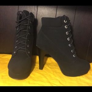 Military Lace Up Chunky High Heel Ankle Booties